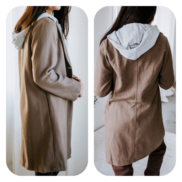 {Hem & Thread} Hooded Trench Coat in Brown & Grey - Womens Small - NWT - Picture 11 of 11